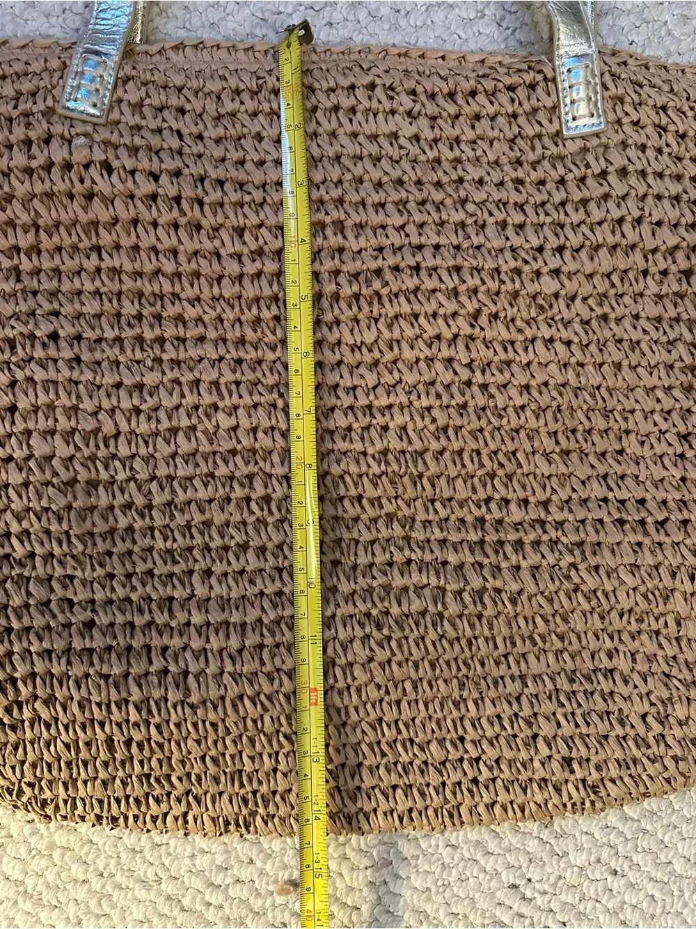 Woven Straw Tote Bag with Metallic Gold Handles - Natural - Picture 5 of 8